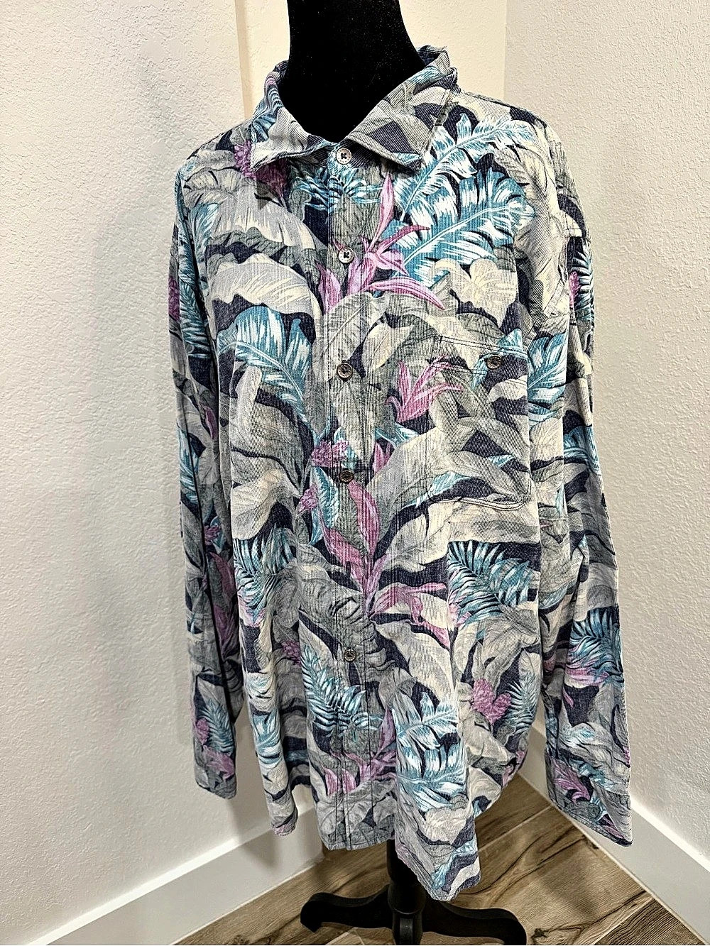 Tommy Bahama Coastline Cord Jungle Fade Sport Shirt Blue & Gray